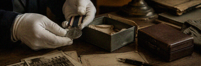 Historische Militaria wie Orden, Urkunden und Feldpost auf einem neutralen Tisch zur kostenlosen Ersteinschätzung